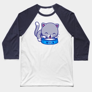 Cute Cat Drink Milk Cartoon Baseball T-Shirt